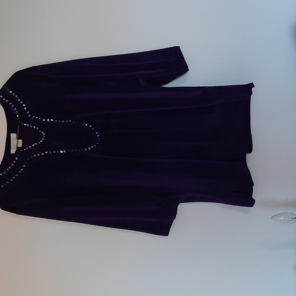 Tradition Purple 3/4 Sleeve Velour Kaflan Look Top with Sequins - Picture 7 of 8